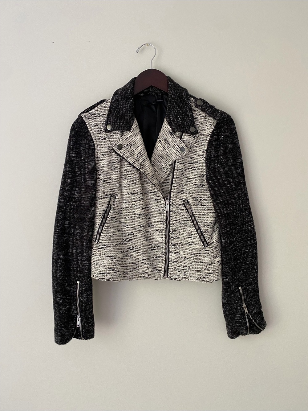 Harve Benard Two-Tone Black & Ivory Moto Jacket
